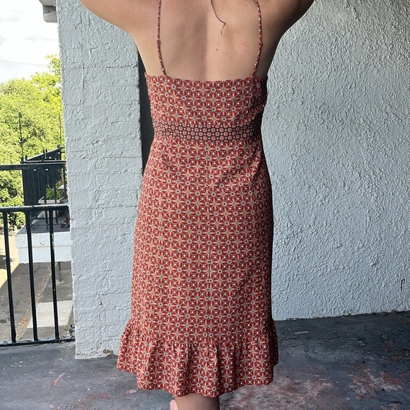 Ann Taylor Loft Sleeveless Sweetheart Neckline Patterned Orange Dress Size 12P - Picture 3 of 5